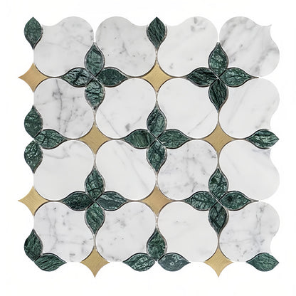 Floral Leaf Metal & Stone Mosaic Tile For Bathrooms and Kitchen Backsplashes MST023
