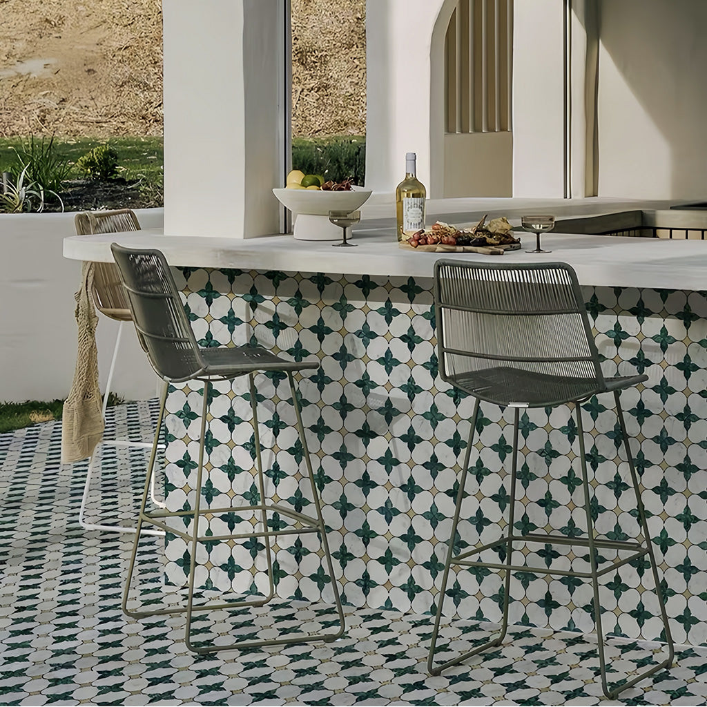 Floral Leaf Metal & Stone Mosaic Tile For Bathrooms and Kitchen Backsplashes MST023