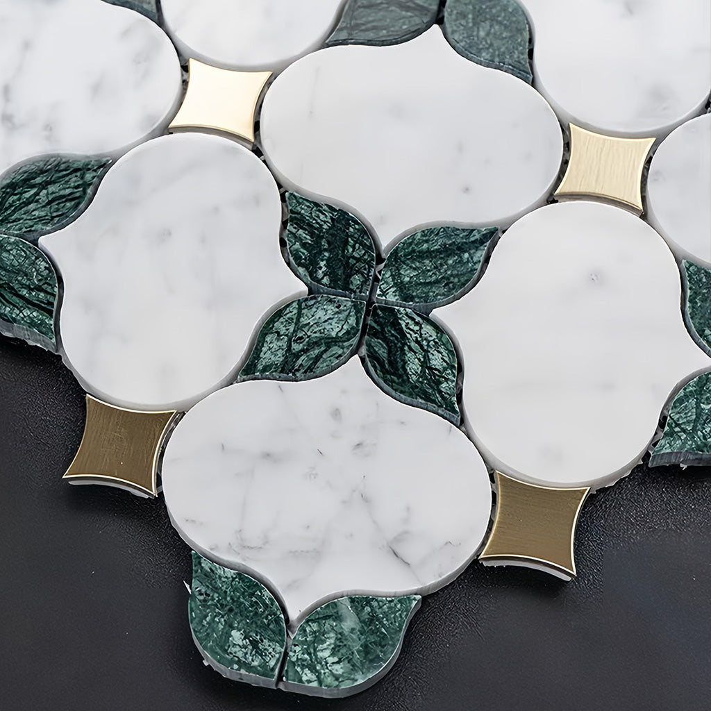 Floral Leaf Metal & Stone Mosaic Tile For Bathrooms and Kitchen Backsplashes MST023