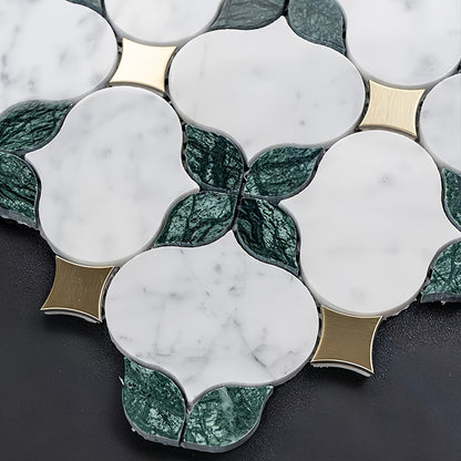 Floral Leaf Metal & Stone Mosaic Tile For Bathrooms and Kitchen Backsplashes MST023