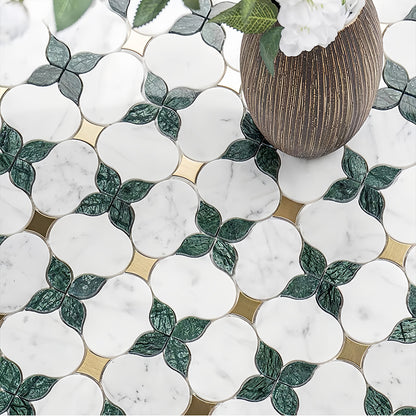 Floral Leaf Metal & Stone Mosaic Tile For Bathrooms and Kitchen Backsplashes MST023