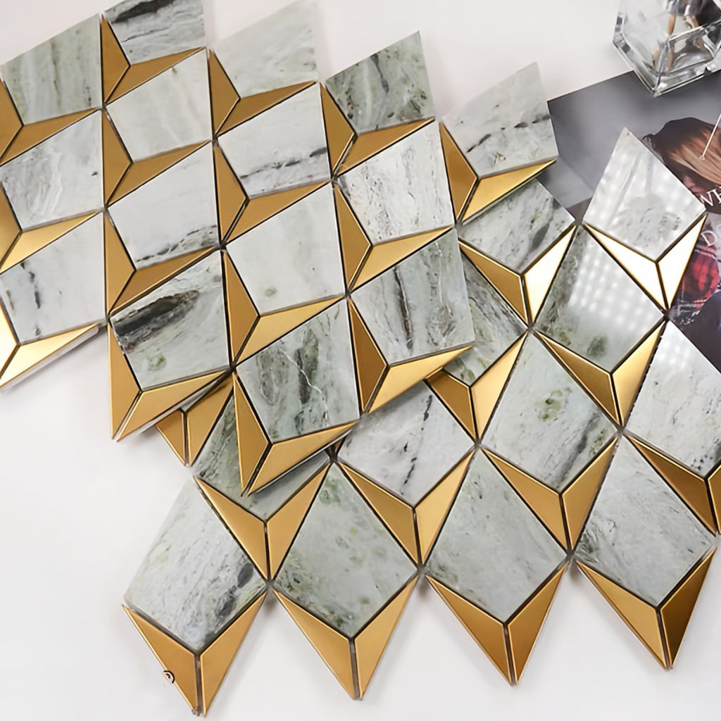 Light Luxury Geometric Stone & Metal Mosaic Tile For Bathrooms and Kitchen Backsplashes MST025