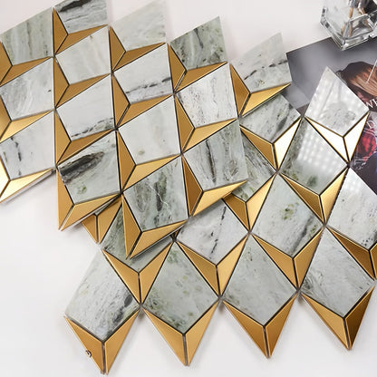 Light Luxury Geometric Stone & Metal Mosaic Tile For Bathrooms and Kitchen Backsplashes MST025