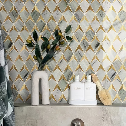 Light Luxury Geometric Stone & Metal Mosaic Tile For Bathrooms and Kitchen Backsplashes MST025