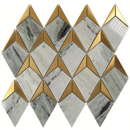 Light Luxury Geometric Stone & Metal Mosaic Tile For Bathrooms and Kitchen Backsplashes MST025