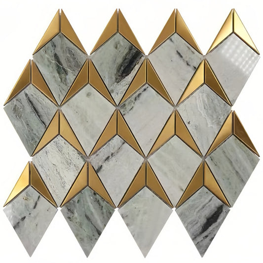 Light Luxury Geometric Stone & Metal Mosaic Tile For Bathrooms and Kitchen Backsplashes MST025