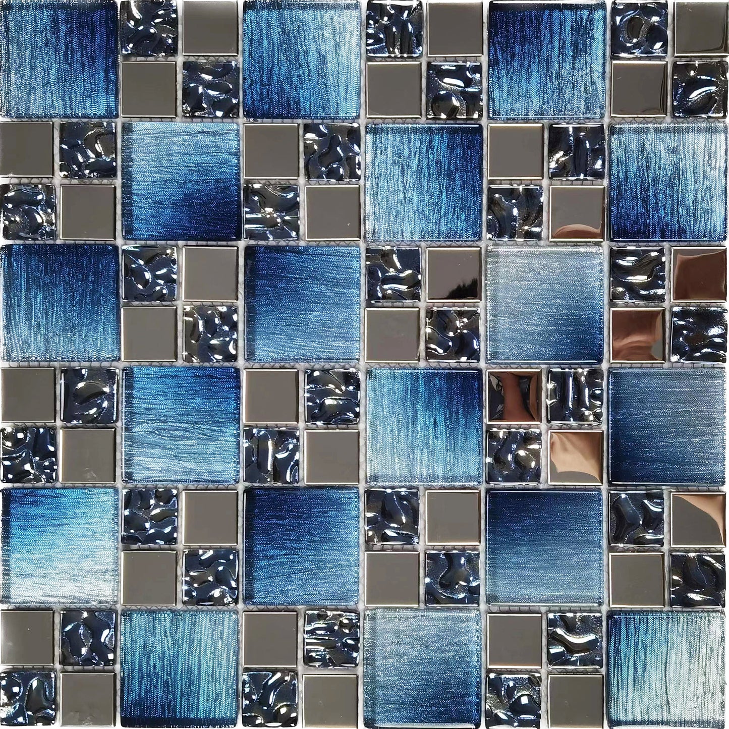 Metal Square Blue Glass Tile Backsplash For Kitchen and Bathroom FCMGT05