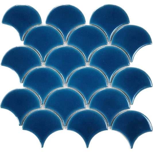 Cobalt Blue Tile Backsplash Fish Scale Crackle Porcelain Mosaic