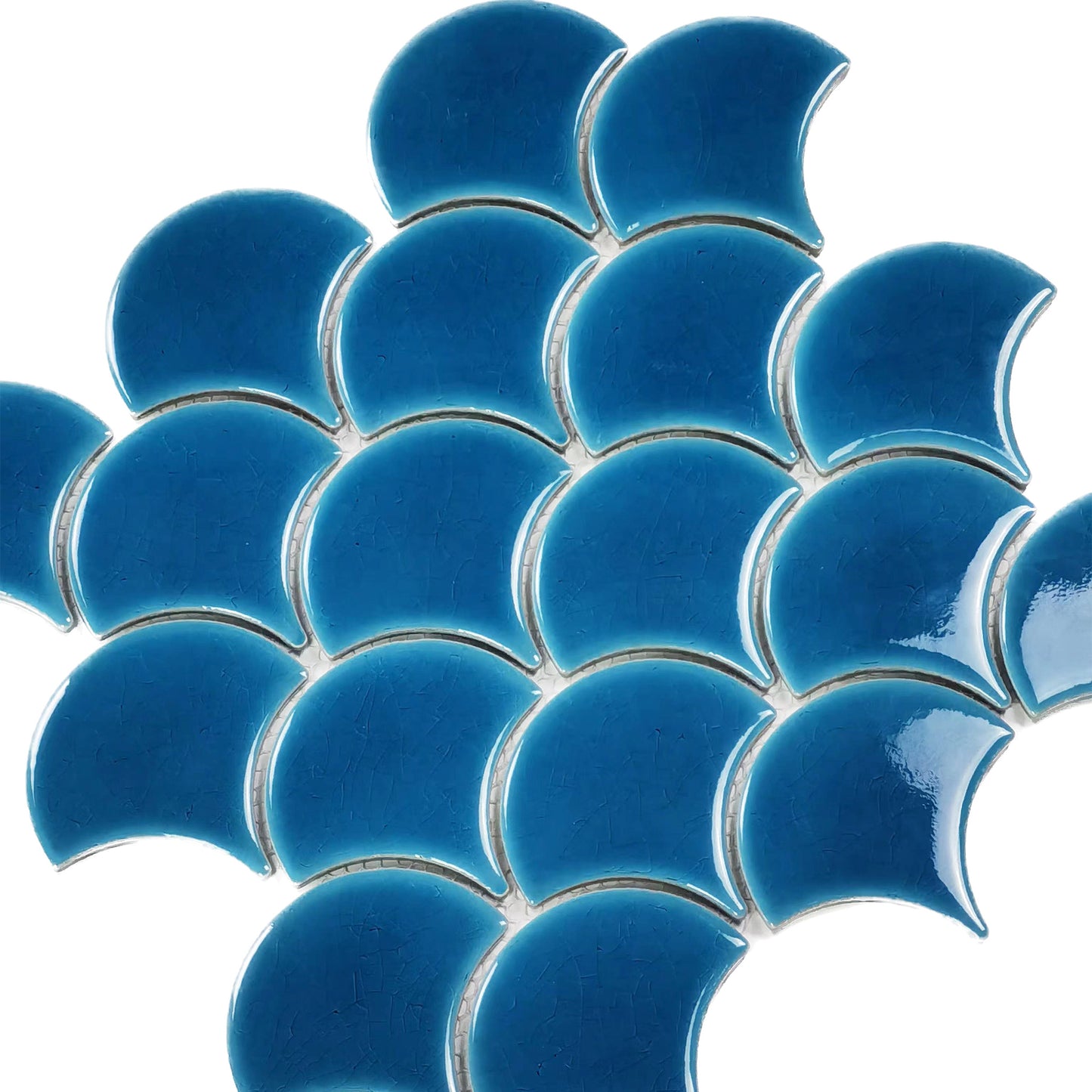 Cobalt Blue Tile Backsplash Fish Scale Crackle Porcelain Mosaic