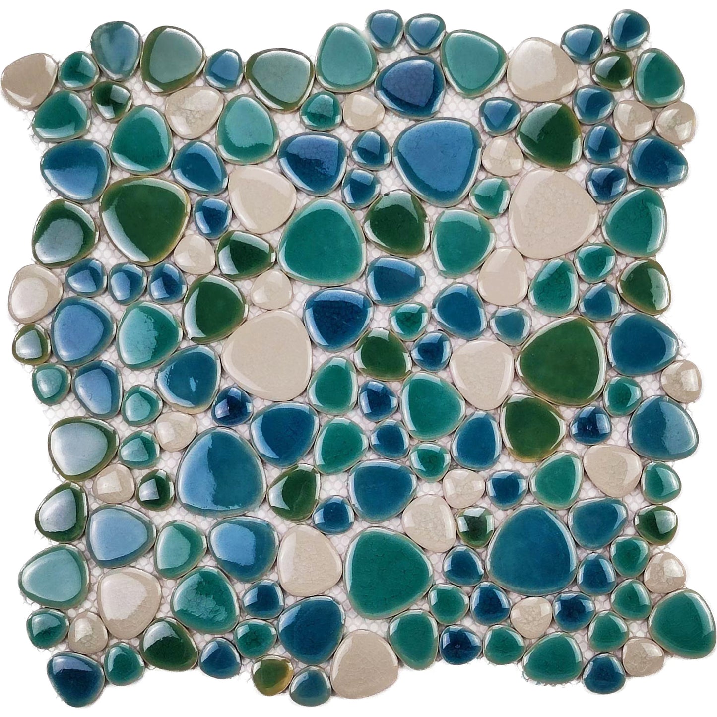 White Green Pebble Mosaic Tile For Bathroom and Pool FCCPT313