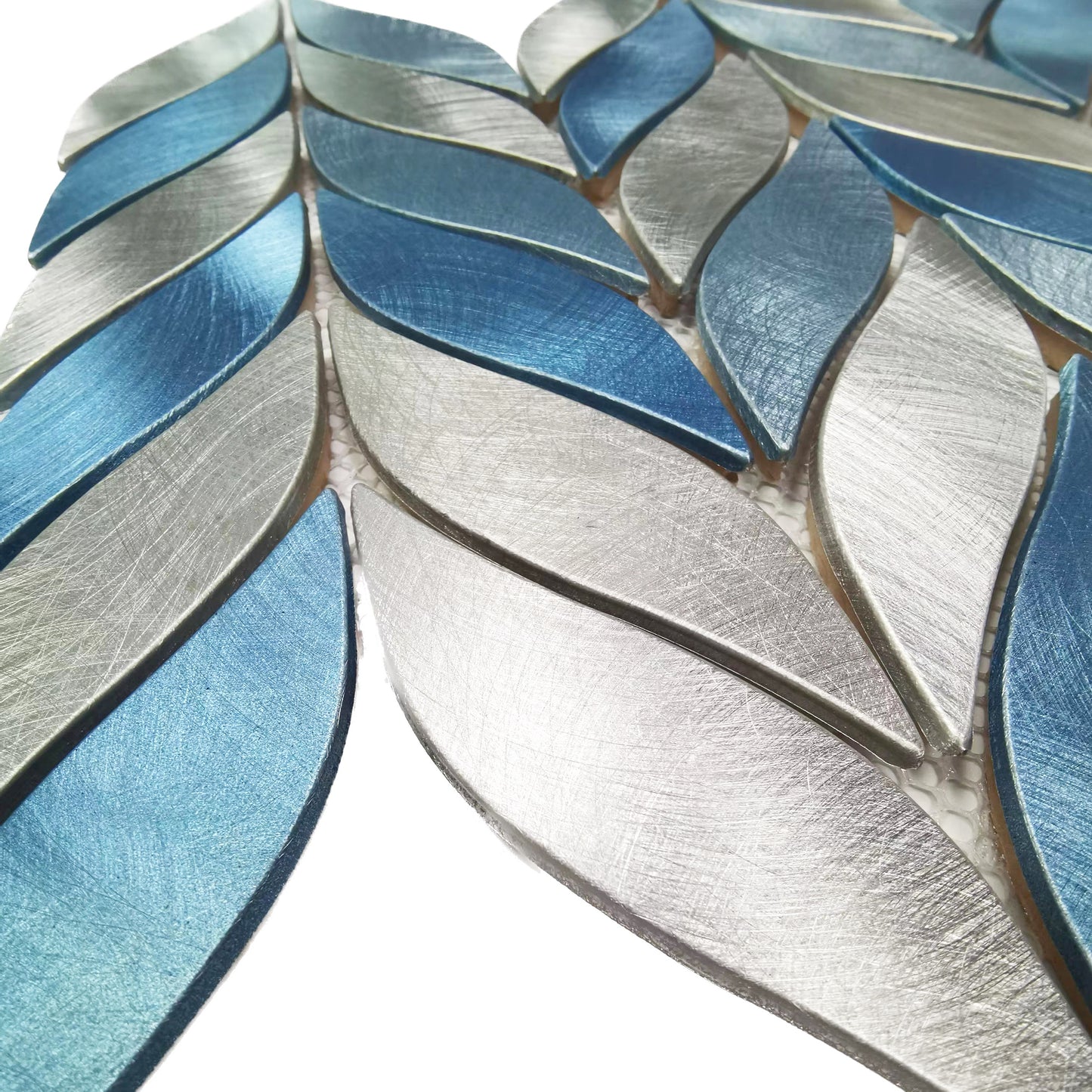 Metallic Blue Leaf Backsplash Tile Aluminum Mosaic