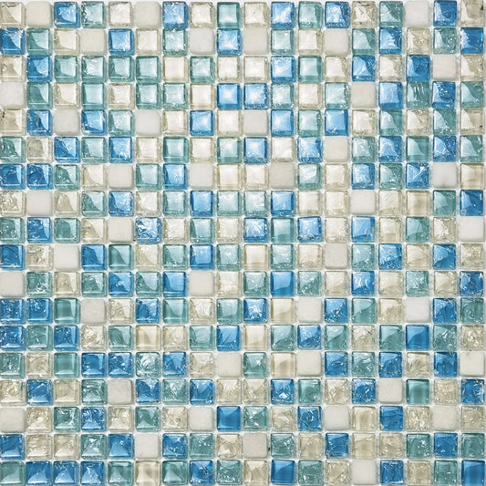 Light Blue Crackle Glass Tile Backsplash mixed Stone Mosaic