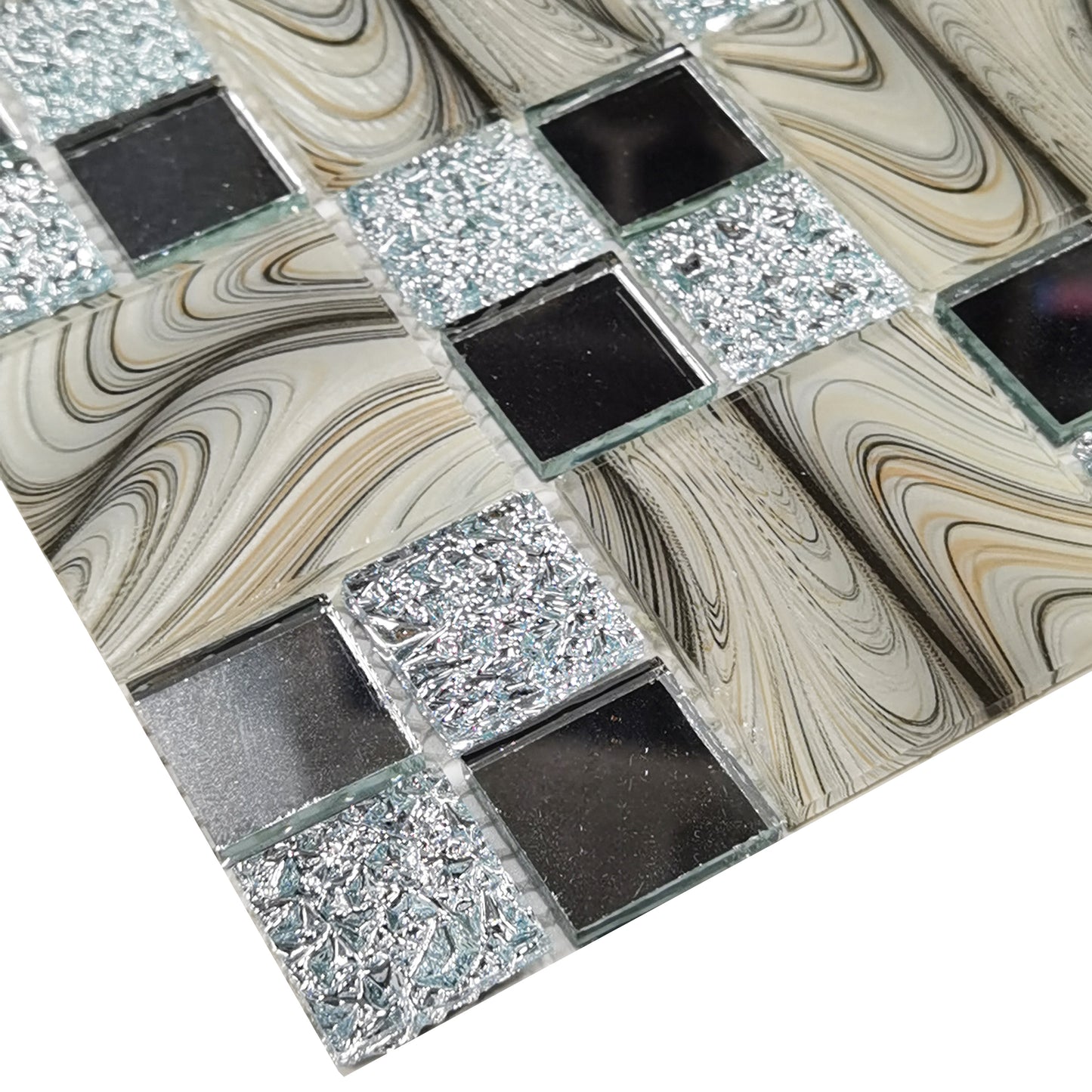 Glacier Glass Backsplash Tile with Beige Mosaic for Bathroom and Kitchen