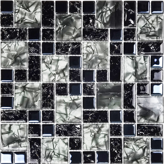 Obsidian Grid Backsplash Tile Glass Mosaic FCMGT018