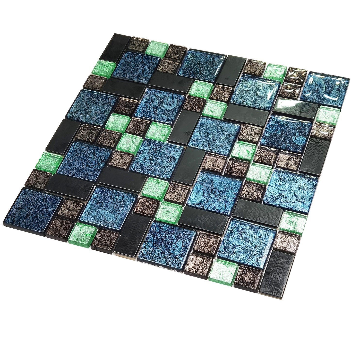 Green Glass Metal Tile Backsplash Square Mosaic FCGT54