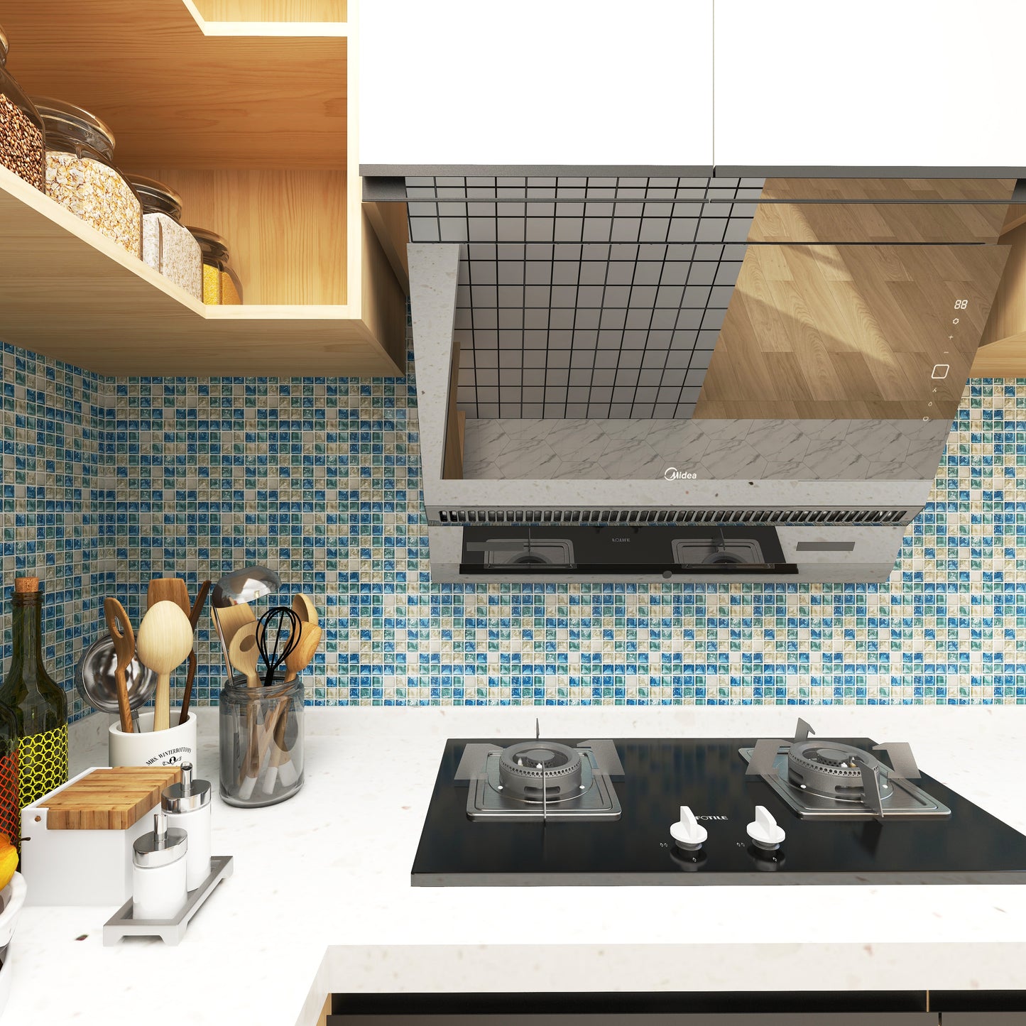 Light Blue Crackle Glass Tile Backsplash mixed Stone Mosaic