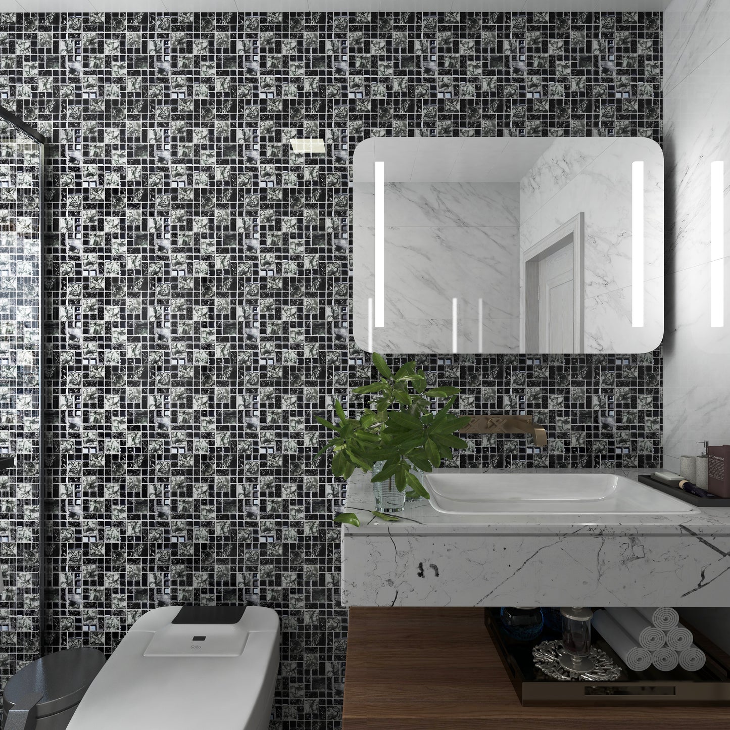 Obsidian Grid Backsplash Tile Glass Mosaic FCMGT018