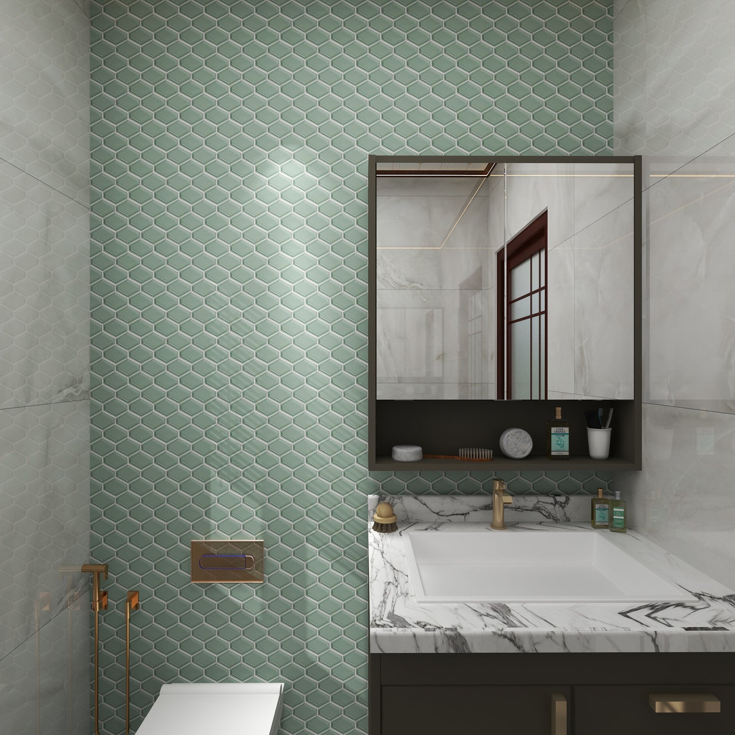 Sage Green Hexagon Tile Porcelain Mosaic