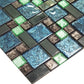 Green Glass Metal Tile Backsplash Square Mosaic FCGT54