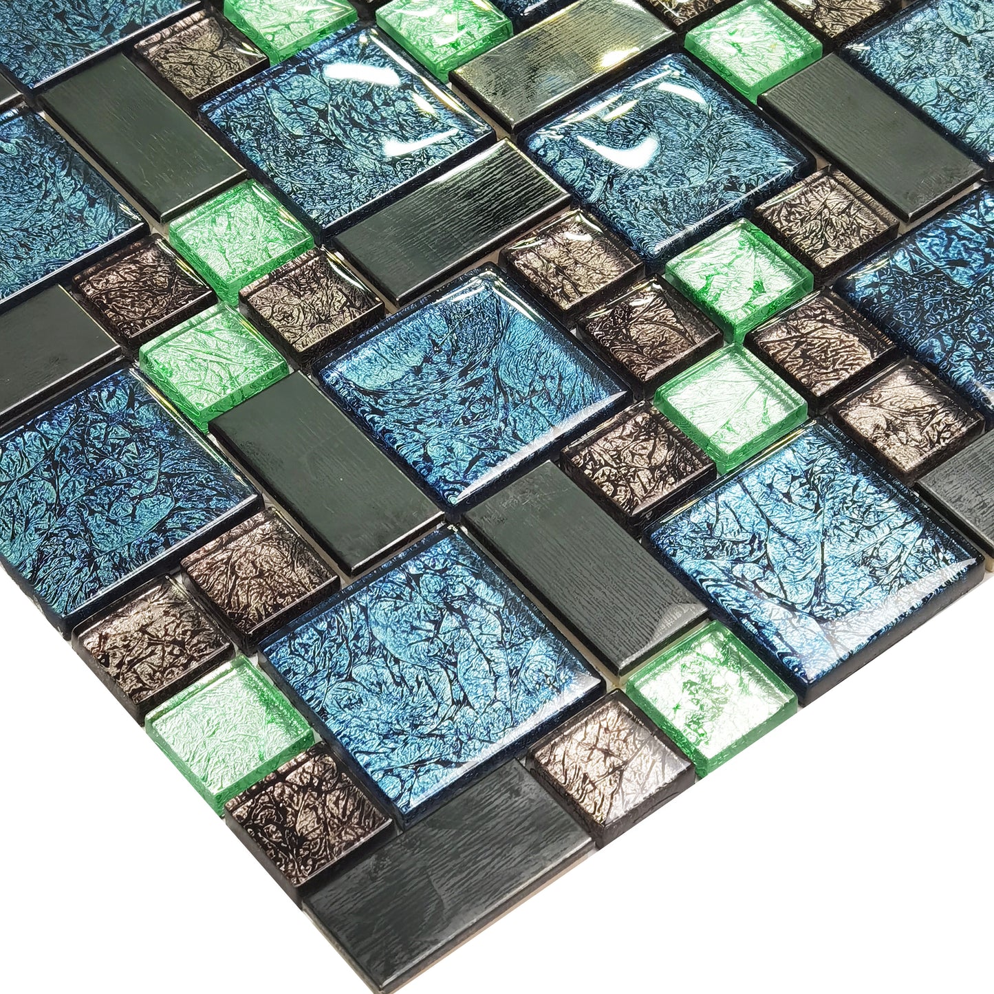 Green Glass Metal Tile Backsplash Square Mosaic FCGT54