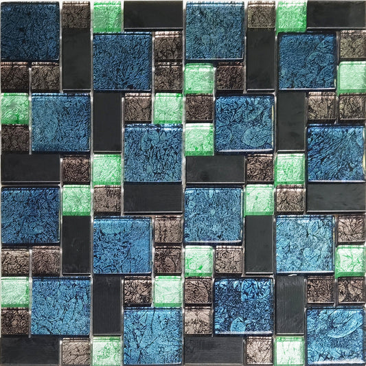 Green Glass Metal Tile Backsplash Square Mosaic FCGT54