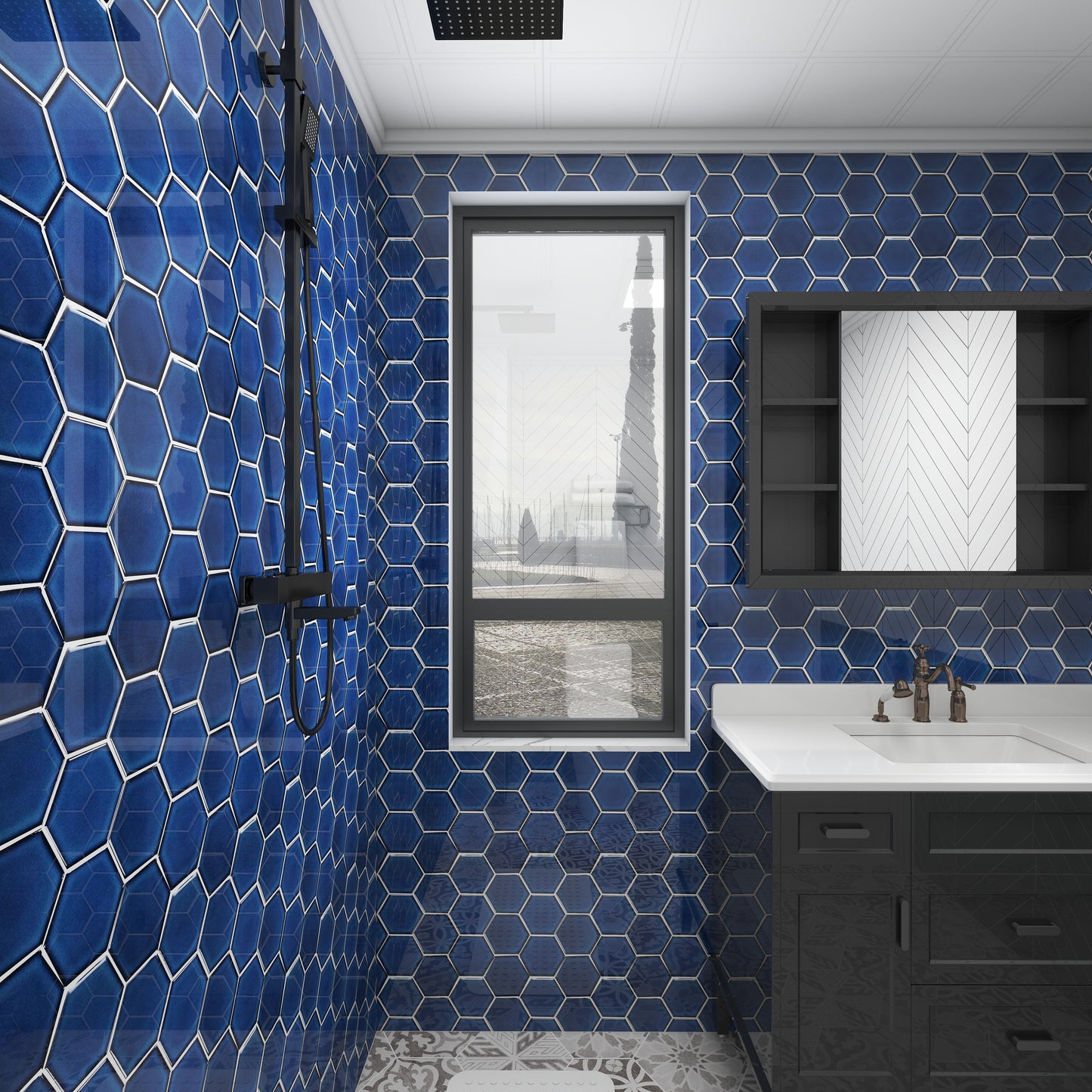 Oceanic Blue Large Hex Mosaic